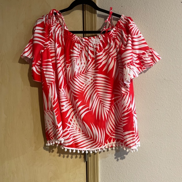 Women 2X SHEIN Playful Flirty PomPom Off Shoulder Ruffle Sleeve Blouse - Picture 2 of 5